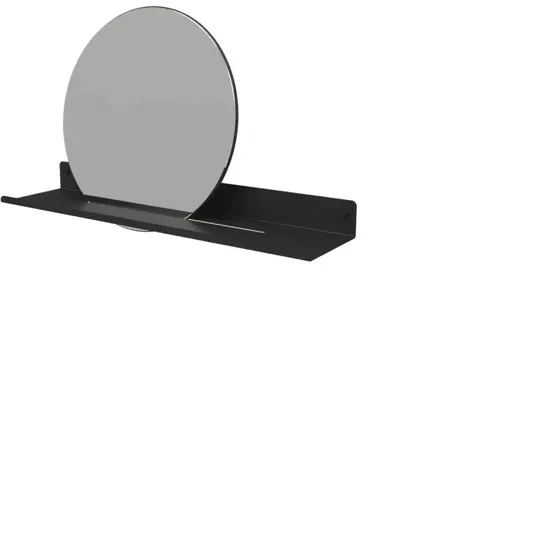 London lille væghængt hylde med rundt spejl, matsort