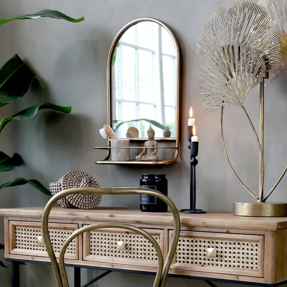 Chic Antique Buet Spejl med Hylde, Antique Messing 33,5x56 cm