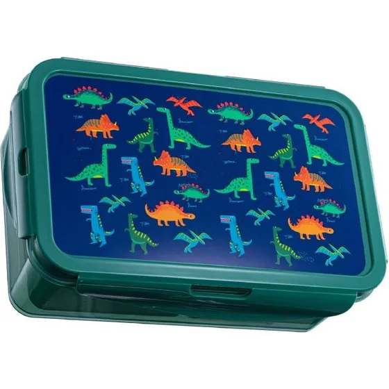 Dinosaur madkasse 3 rum – justerbar, grøn/blå (H7,5×B13,5×L20,5 cm)