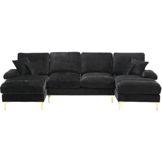 Moderne U-formet chenillesofa med dobbelte hvilestole – Sort