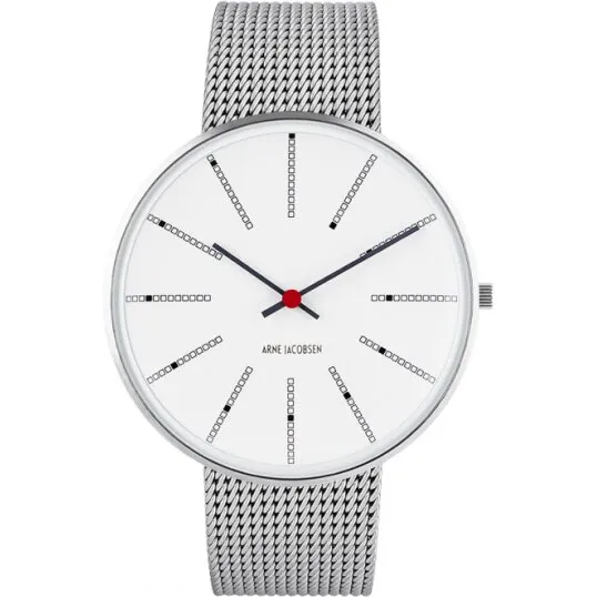 Arne Jacobsen Bankers Ø40 – Hvid skive, stål mesh