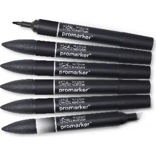 Winsor & Newton Promarker sæt, 6 stk. (5x sort + 1x blender)