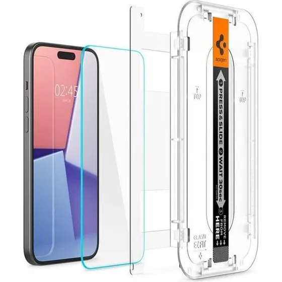 Spigen iPhone 15 Pro Glas.tR EZ Fit Skærmbeskytter, 2-pak, Klar