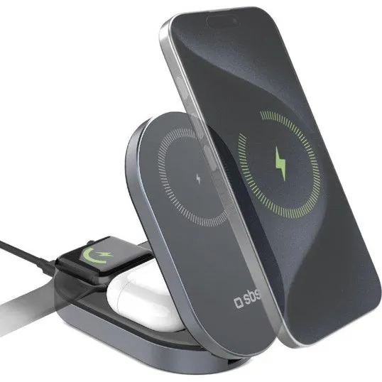 SBS 3-in-1 Foldable Wireless Charging Station QI2 MFi - Sort