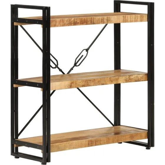 Bogreol 3 hylder 77x30x80 cm i massivt mangotræ & jern