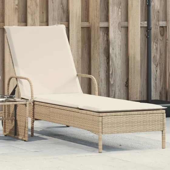 vidaXL Liggestol med hjul og hynde i polyrattan, beige