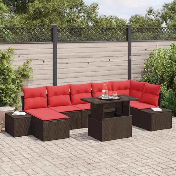 vidaXL Havesofa Sæt 8 stk. i Brun og Rød Polyrattan
