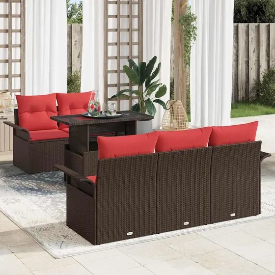 vidaXL Havesofasæt 6 dele, 5-personers, Brun Polyrattan