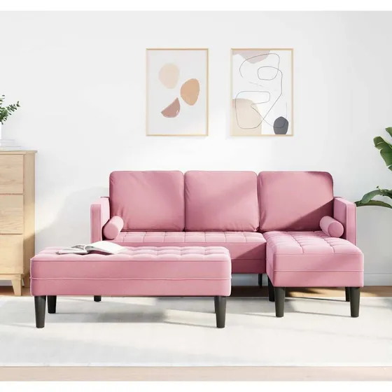 vidaXL Sofa Sæt 2 stk. Lyserød Polyester med Skammel