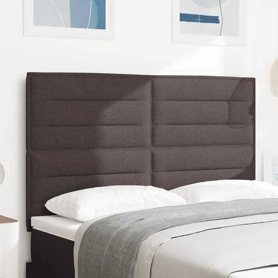 vidaXL LED-sengegavl i mørkebrunt stof, 144 x 128 cm