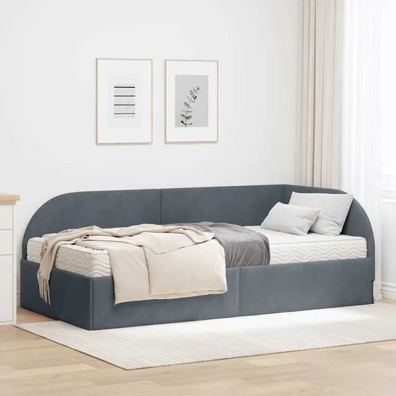 vidaXL Hjørnesengramme med madras 100x200 cm mørkegrå fløjl