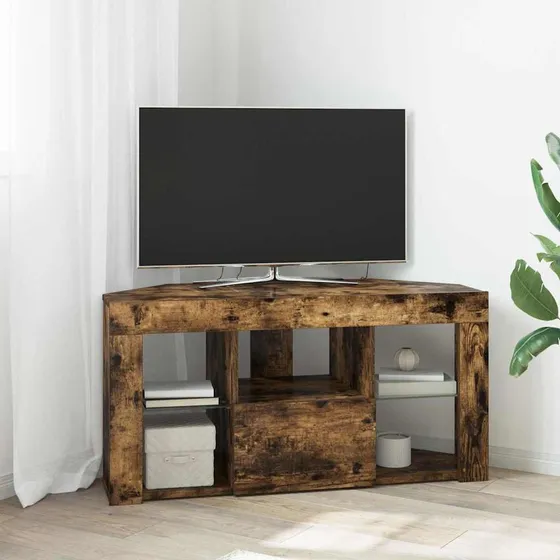 vidaXL Hjørne LED TV-skab i røget eg, 100 x 40 x 50 cm