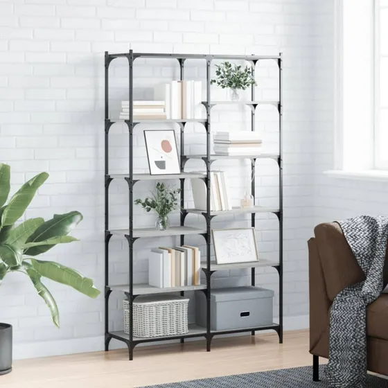 Bogreol 100x32x170 cm – konstrueret træ & jern, Sonoma-eg