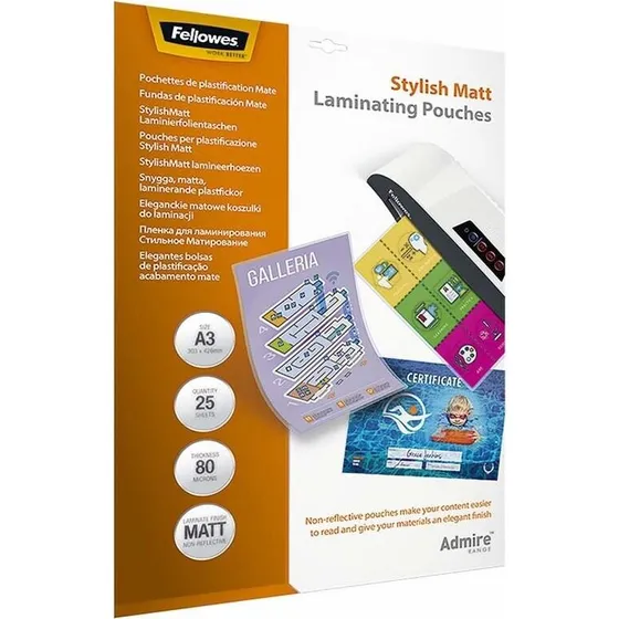 Fellowes A3 Lamineringslommer Stylish Matt 80g - 25 stk