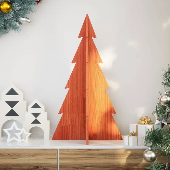 vidaXL Dekorativt juletræ i massivt fyrretræ, 80 cm, gyldenbrun