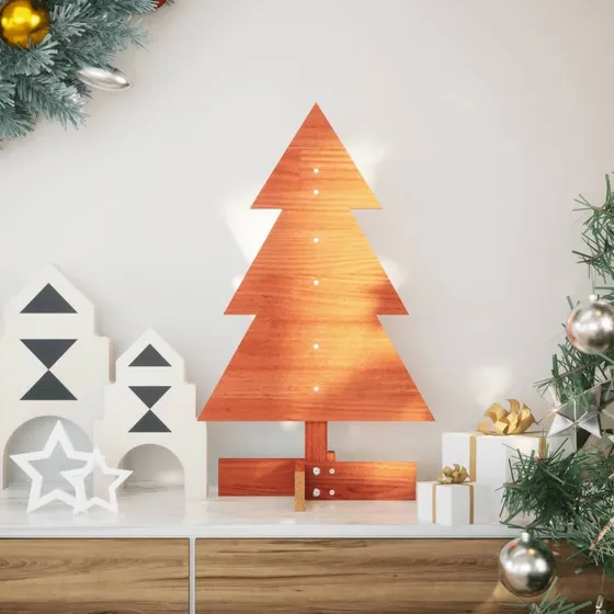 vidaXL Dekorativt juletræ i massivt fyrretræ, 60 cm, gyldenbrun