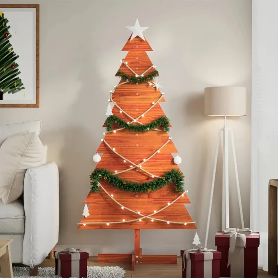 vidaXL Dekorativt juletræ i massivt fyrretræ, 150 cm, gyldenbrun