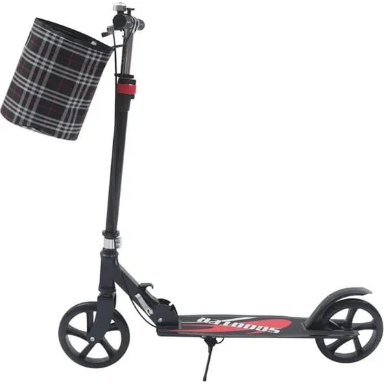 Løbehjul til voksne - Sammenklappelig sort scooter med kurv