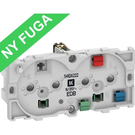 LK Fuga dobbel EDB stikkontakt 2-pol m/jord, LED og 2m kabel