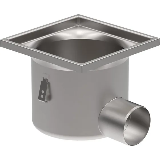 Blücher Industrigulvafløb vandret Ø110 mm, 300x300 mm, syrefast stål
