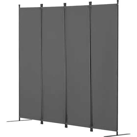 Rumdeler, 4-panel stofskillevæg, Grå, 228x45x172,5 cm