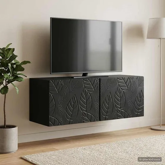 vidaXL Væghængt TV-skab 59,5x31 cm Sort med Bladmønster