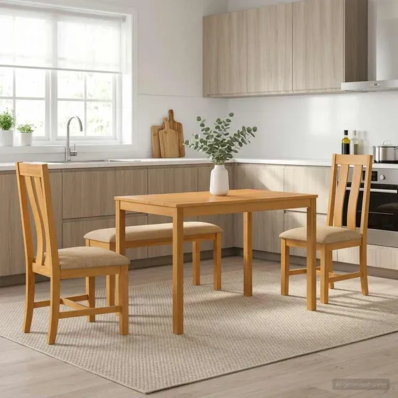 vidaXL Spisestuesæt 4 dele i massivt egetræ, beige