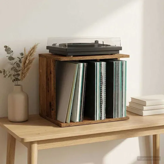 vidaXL Vinylpladeopbevaring i gammelt træ, 42 x 33 x 36 cm