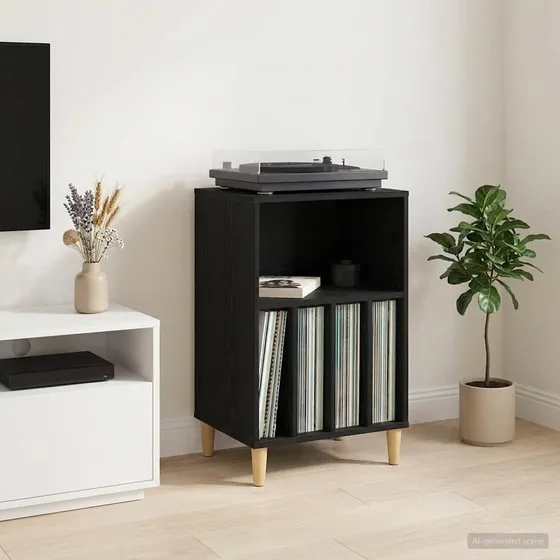 vidaXL Pladespiller Stativ Sort Eg, 47 x 39,5 x 74,5 cm