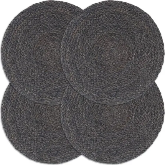 Dkkeservietter i jute 4 stk. rund 38 cm - mrkegr