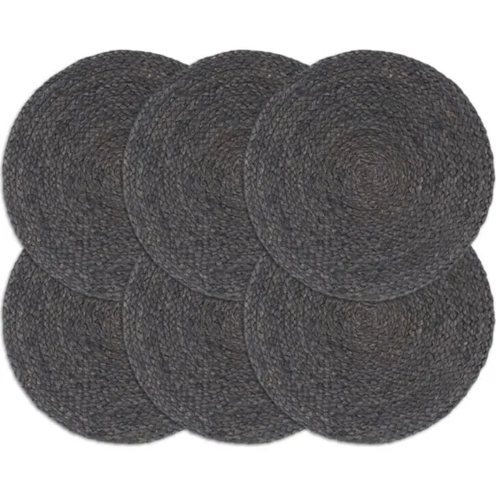 Dkkeservietter 6 stk. rund 38 cm i jute - mrkegr