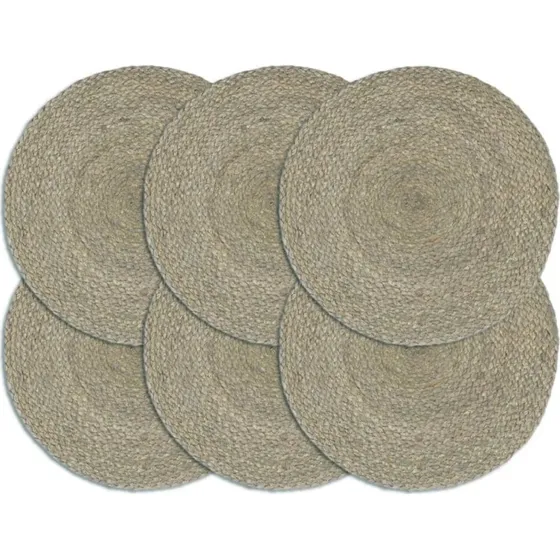 Runde dkkeservietter i jute 38 cm  6 stk. gr