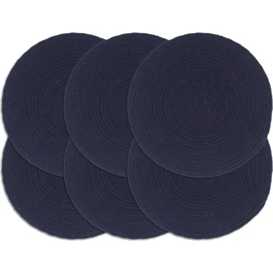 Dkkeservietter 6 stk, 38 cm rund  hndlavet bomuld (marinebl)