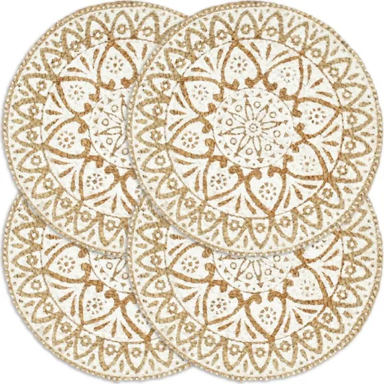 Hndvvede dkkeservietter i jute 4 stk  rund 38 cm, hvid