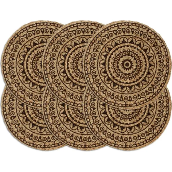 Dkkeservietter i jute 6 stk. rund 38 cm  mrkebrun