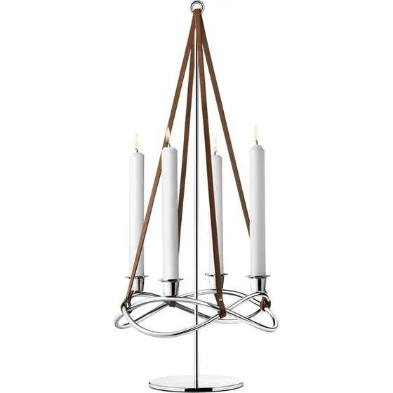 SEASON forlænger til lysestage, blankt stål med brunt læder 60,8 cm