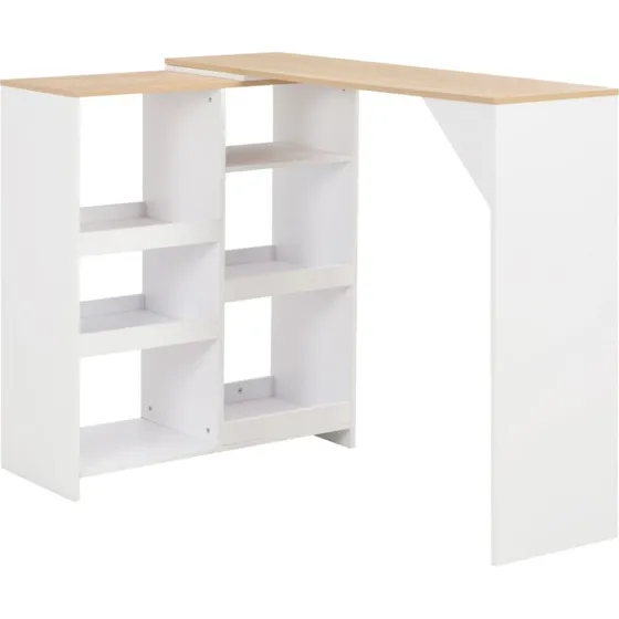 Barbord med flytbar hylde 138x39x110 cm - hvid