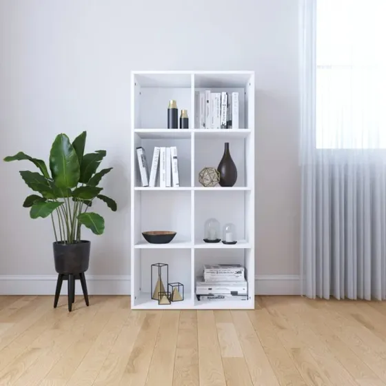 Hvid bogreol/skænk 66x30x130 cm – 8 rum, konstrueret træ