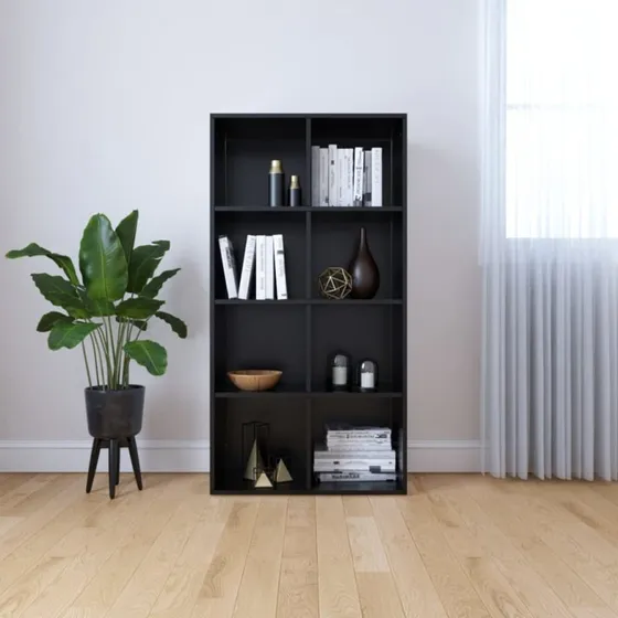 Bogreol/skænk 66x30x130 cm – sort, 8 rum
