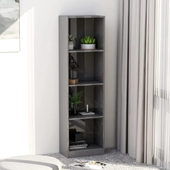 Bogreol 4 hylder 40x24x142 cm – grå højglans