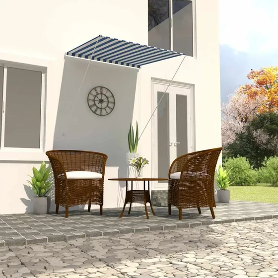 Foldemarkise 100x150 cm bl/hvid  robust og vandafvisende