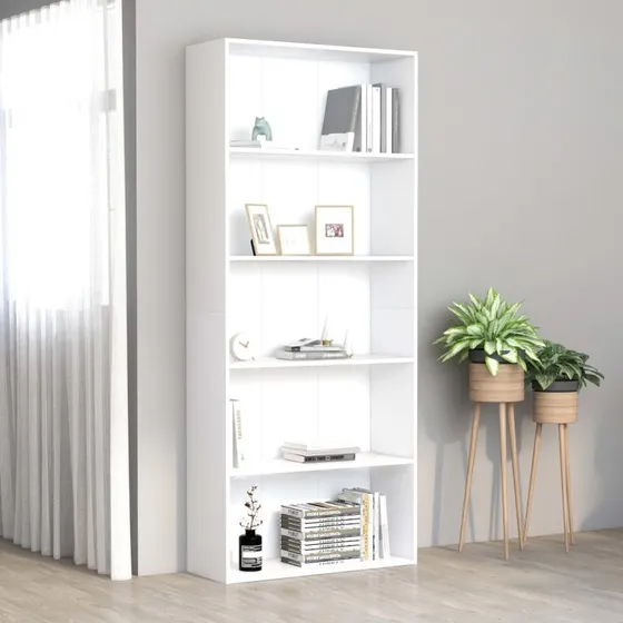 Bogreol 5 hylder 80x30x189 cm - hvid