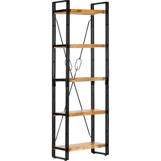 Bogreol 5 hylder 60x30x180 cm i massivt mangotræ