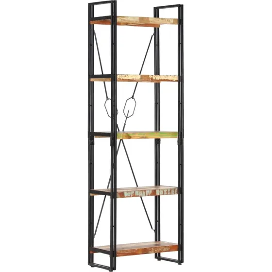 Bogreol 5 hylder 60x30x180 cm i massivt genbrugstræ
