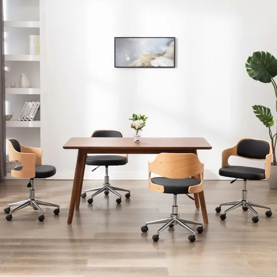 Drejelige spisebordsstole 4 stk. sort  bjet tr & kunstlder