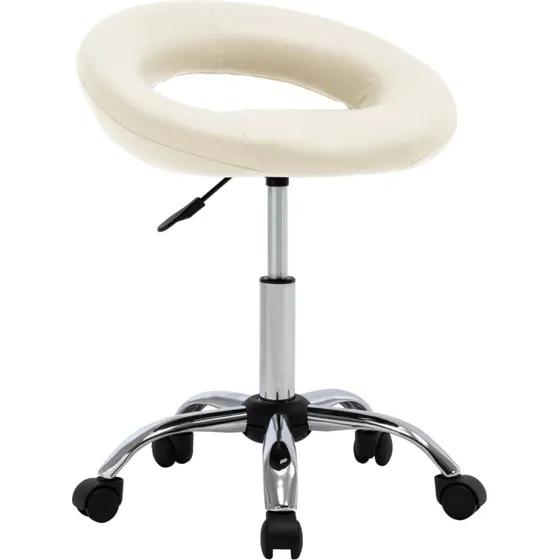 Arbejdsstol i creme kunstlder med hjul og gaslift