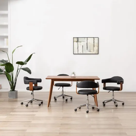 Drejelige spisebordsstole 4 stk. – sort bøjet træ & kunstlæder