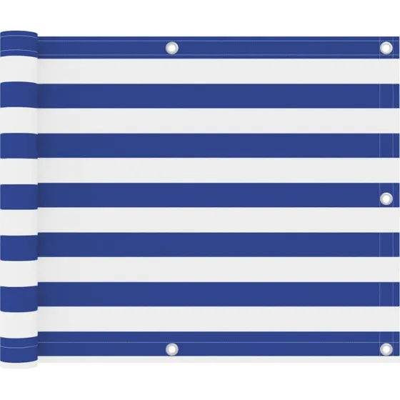 Altanafskærmning 75x500 cm PU-belagt oxfordstof – hvid/blå