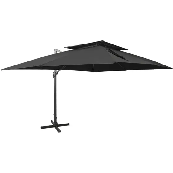 Fritstående haveparasol dobbelt top 400x300 cm - Sort
