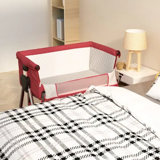 Babyseng med madras  rd linned (bedside & fritstende)